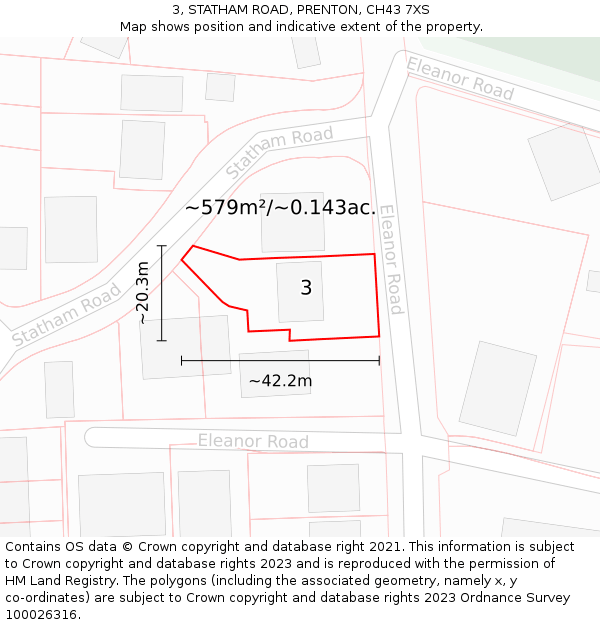 3, STATHAM ROAD, PRENTON, CH43 7XS: Plot and title map