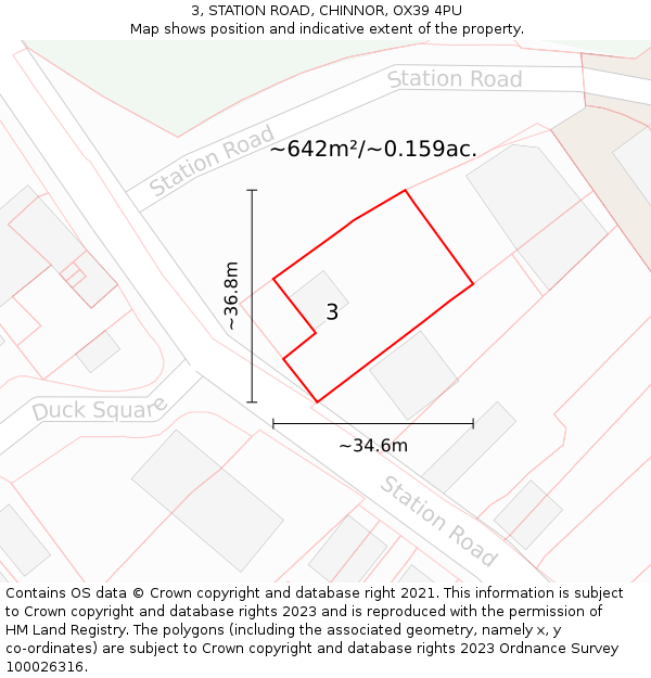 3, STATION ROAD, CHINNOR, OX39 4PU: Plot and title map