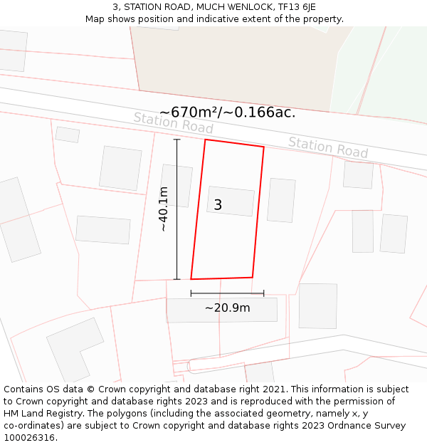 3, STATION ROAD, MUCH WENLOCK, TF13 6JE: Plot and title map