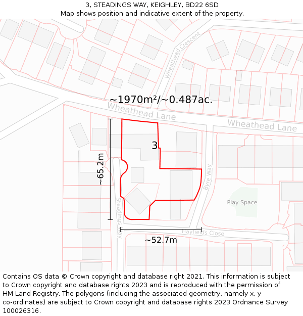 3, STEADINGS WAY, KEIGHLEY, BD22 6SD: Plot and title map