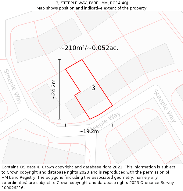 3, STEEPLE WAY, FAREHAM, PO14 4QJ: Plot and title map