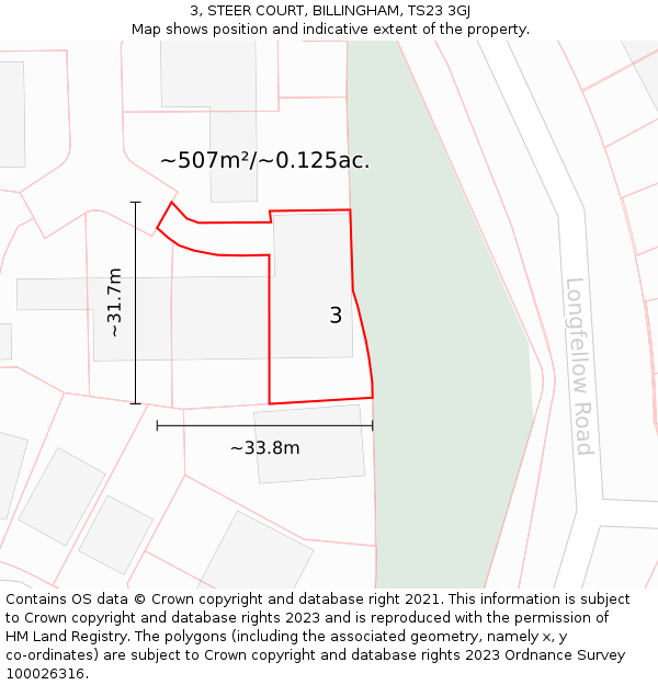 3, STEER COURT, BILLINGHAM, TS23 3GJ: Plot and title map