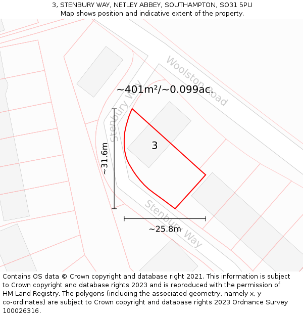 3, STENBURY WAY, NETLEY ABBEY, SOUTHAMPTON, SO31 5PU: Plot and title map