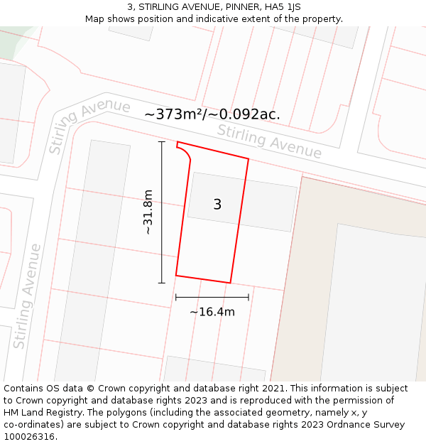 3, STIRLING AVENUE, PINNER, HA5 1JS: Plot and title map