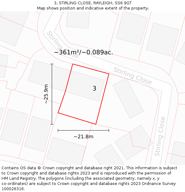 3, STIRLING CLOSE, RAYLEIGH, SS6 9GT: Plot and title map