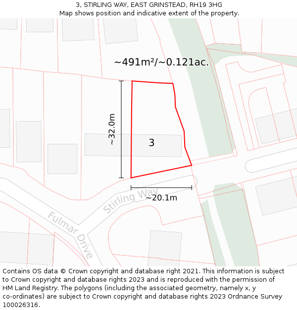 3, STIRLING WAY, EAST GRINSTEAD, RH19 3HG: Plot and title map