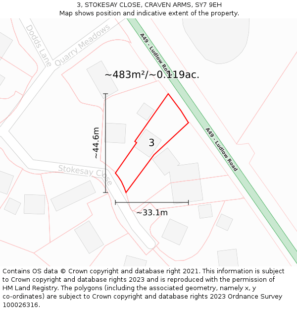 3, STOKESAY CLOSE, CRAVEN ARMS, SY7 9EH: Plot and title map