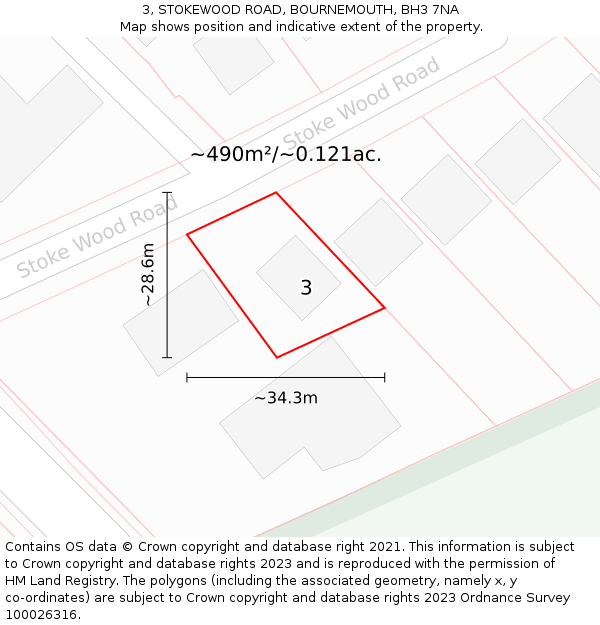 3, STOKEWOOD ROAD, BOURNEMOUTH, BH3 7NA: Plot and title map