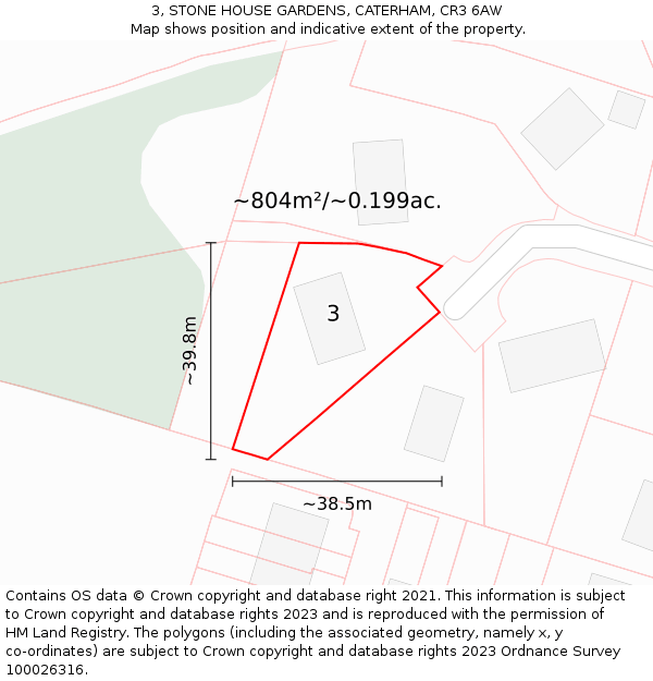 3, STONE HOUSE GARDENS, CATERHAM, CR3 6AW: Plot and title map