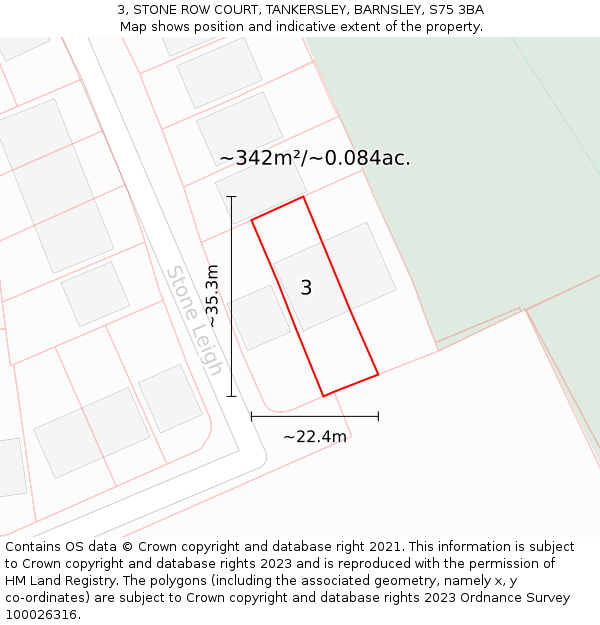 3, STONE ROW COURT, TANKERSLEY, BARNSLEY, S75 3BA: Plot and title map