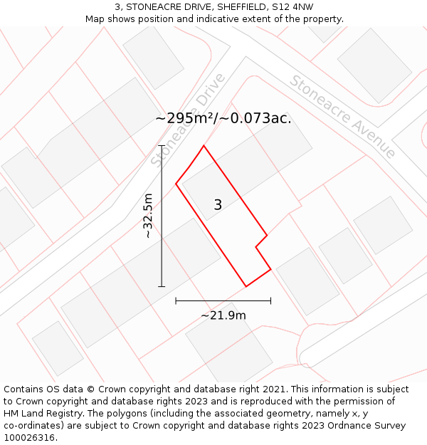 3, STONEACRE DRIVE, SHEFFIELD, S12 4NW: Plot and title map