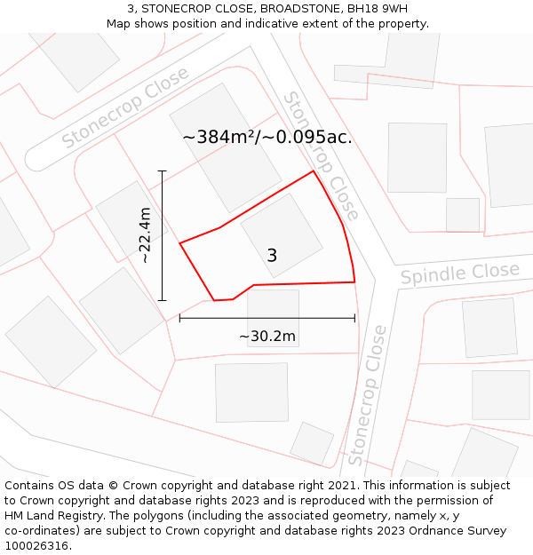 3, STONECROP CLOSE, BROADSTONE, BH18 9WH: Plot and title map