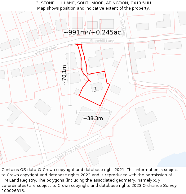 3, STONEHILL LANE, SOUTHMOOR, ABINGDON, OX13 5HU: Plot and title map