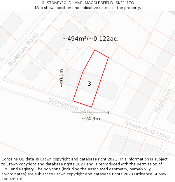 3, STONEYFOLD LANE, MACCLESFIELD, SK11 7EG: Plot and title map