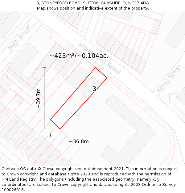 3, STONEYFORD ROAD, SUTTON-IN-ASHFIELD, NG17 4DA: Plot and title map