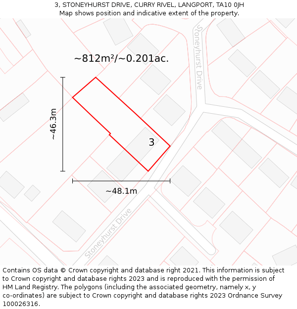 3, STONEYHURST DRIVE, CURRY RIVEL, LANGPORT, TA10 0JH: Plot and title map