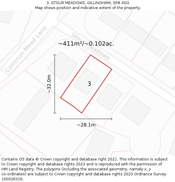 3, STOUR MEADOWS, GILLINGHAM, SP8 4SG: Plot and title map