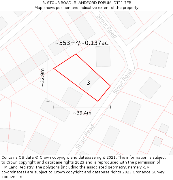 3, STOUR ROAD, BLANDFORD FORUM, DT11 7ER: Plot and title map