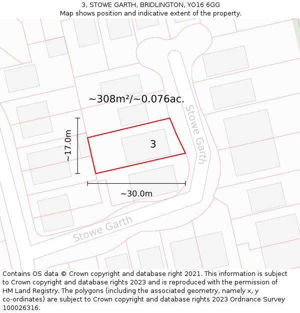 3, STOWE GARTH, BRIDLINGTON, YO16 6GG: Plot and title map