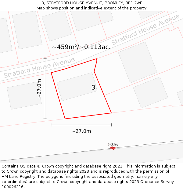 3, STRATFORD HOUSE AVENUE, BROMLEY, BR1 2WE: Plot and title map