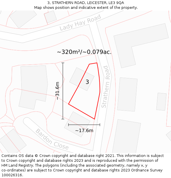 3, STRATHERN ROAD, LEICESTER, LE3 9QA: Plot and title map