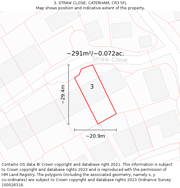 3, STRAW CLOSE, CATERHAM, CR3 5FL: Plot and title map