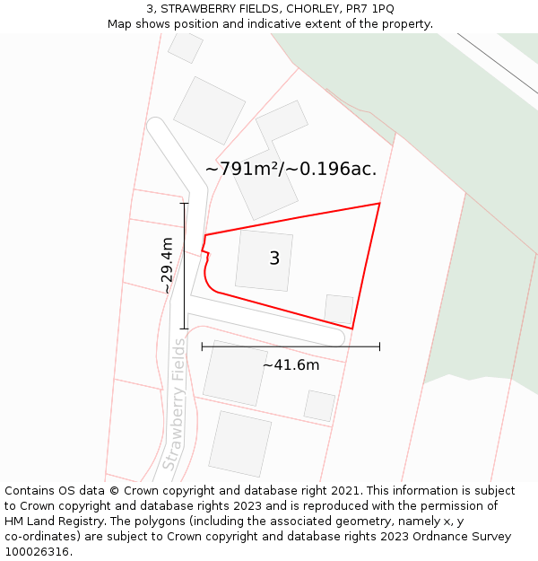 3, STRAWBERRY FIELDS, CHORLEY, PR7 1PQ: Plot and title map