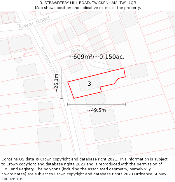 3, STRAWBERRY HILL ROAD, TWICKENHAM, TW1 4QB: Plot and title map