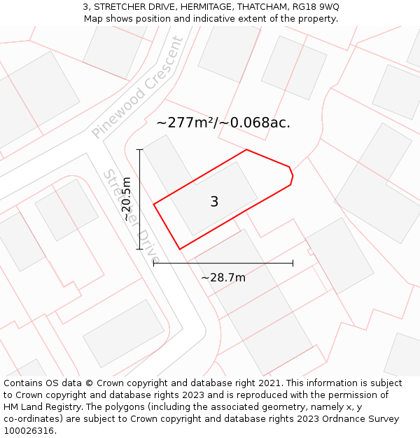 3, STRETCHER DRIVE, HERMITAGE, THATCHAM, RG18 9WQ: Plot and title map