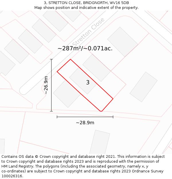 3, STRETTON CLOSE, BRIDGNORTH, WV16 5DB: Plot and title map