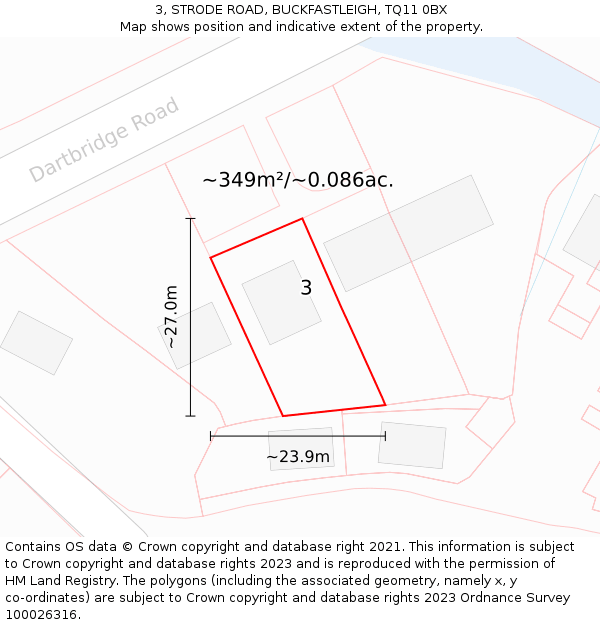 3, STRODE ROAD, BUCKFASTLEIGH, TQ11 0BX: Plot and title map