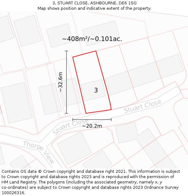 3, STUART CLOSE, ASHBOURNE, DE6 1SG: Plot and title map