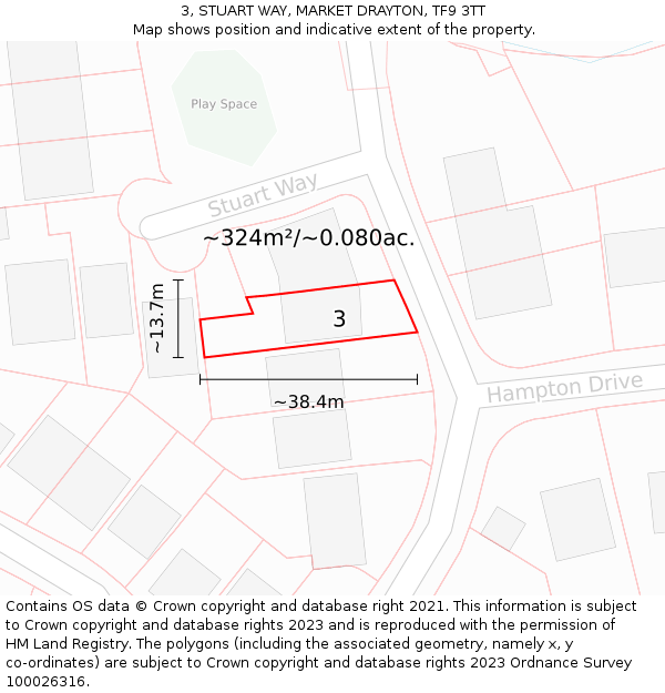 3, STUART WAY, MARKET DRAYTON, TF9 3TT: Plot and title map