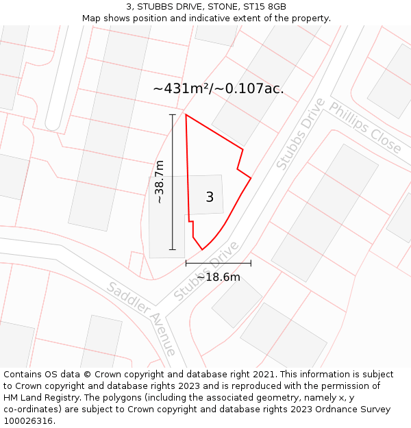 3, STUBBS DRIVE, STONE, ST15 8GB: Plot and title map