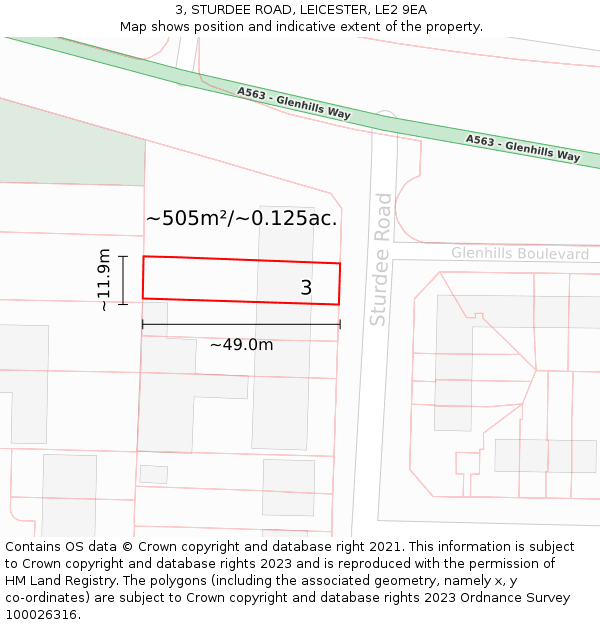3, STURDEE ROAD, LEICESTER, LE2 9EA: Plot and title map