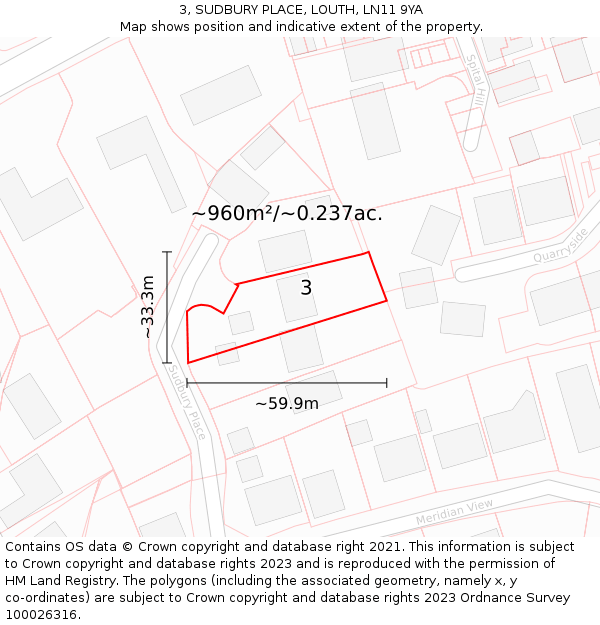 3, SUDBURY PLACE, LOUTH, LN11 9YA: Plot and title map