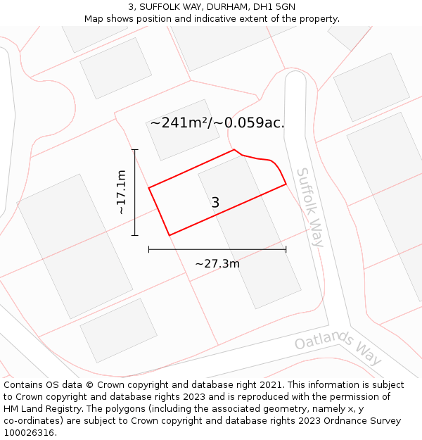 3, SUFFOLK WAY, DURHAM, DH1 5GN: Plot and title map