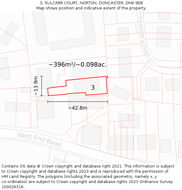 3, SULCARR COURT, NORTON, DONCASTER, DN6 9EB: Plot and title map