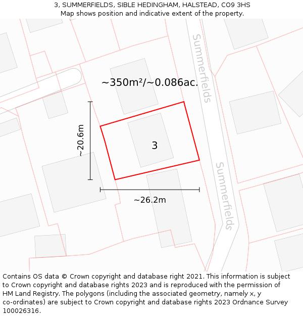 3, SUMMERFIELDS, SIBLE HEDINGHAM, HALSTEAD, CO9 3HS: Plot and title map