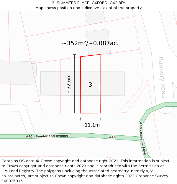 3, SUMMERS PLACE, OXFORD, OX2 8FA: Plot and title map