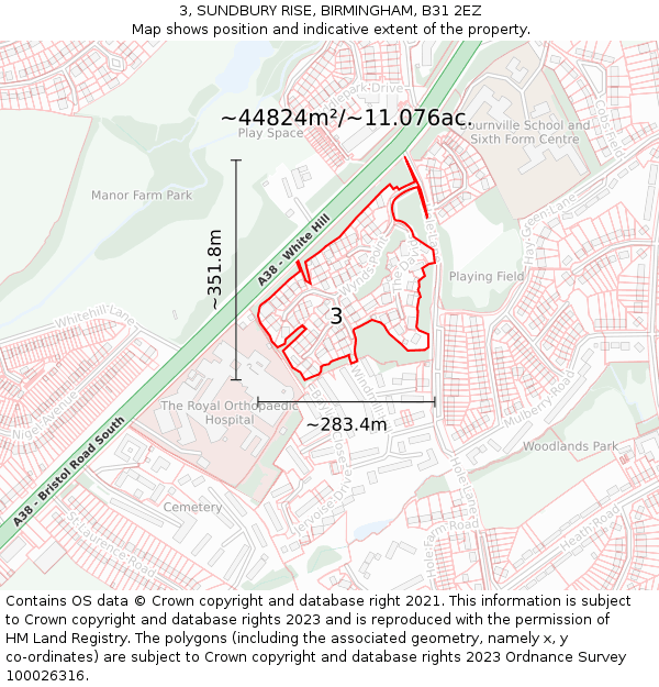 3, SUNDBURY RISE, BIRMINGHAM, B31 2EZ: Plot and title map