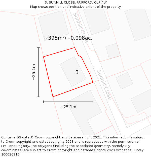 3, SUNHILL CLOSE, FAIRFORD, GL7 4LY: Plot and title map