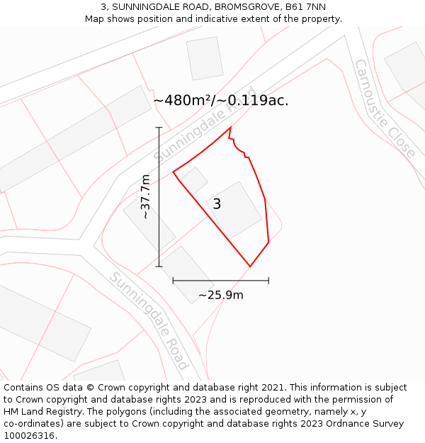 3, SUNNINGDALE ROAD, BROMSGROVE, B61 7NN: Plot and title map