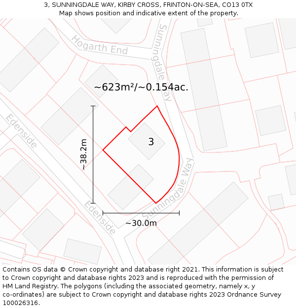 3, SUNNINGDALE WAY, KIRBY CROSS, FRINTON-ON-SEA, CO13 0TX: Plot and title map