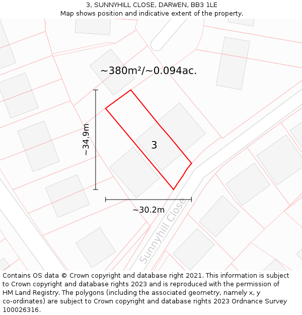 3, SUNNYHILL CLOSE, DARWEN, BB3 1LE: Plot and title map