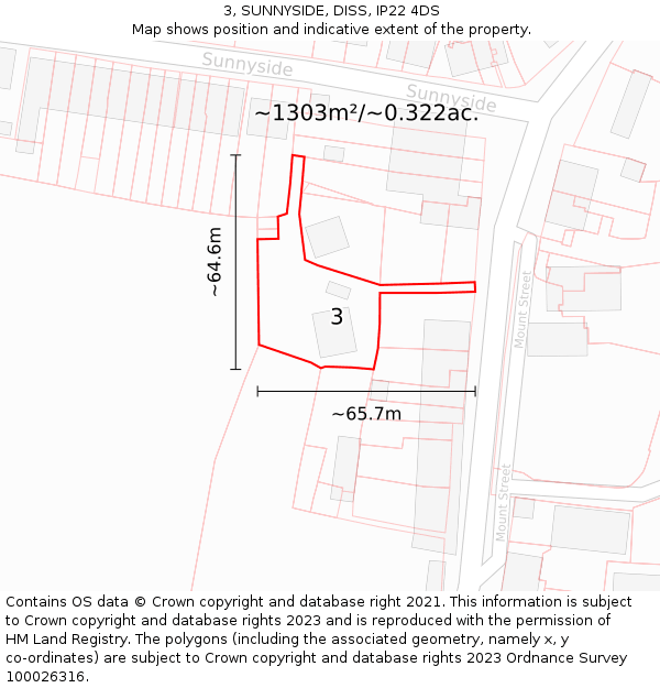 3, SUNNYSIDE, DISS, IP22 4DS: Plot and title map