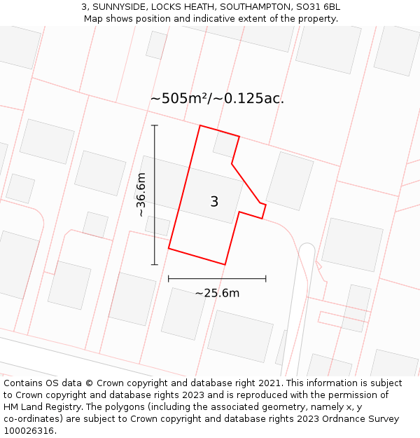 3, SUNNYSIDE, LOCKS HEATH, SOUTHAMPTON, SO31 6BL: Plot and title map