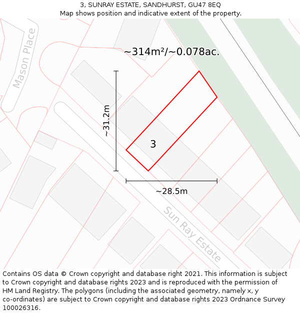 3, SUNRAY ESTATE, SANDHURST, GU47 8EQ: Plot and title map