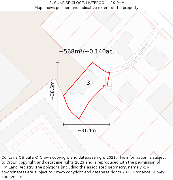 3, SUNRISE CLOSE, LIVERPOOL, L19 9HA: Plot and title map