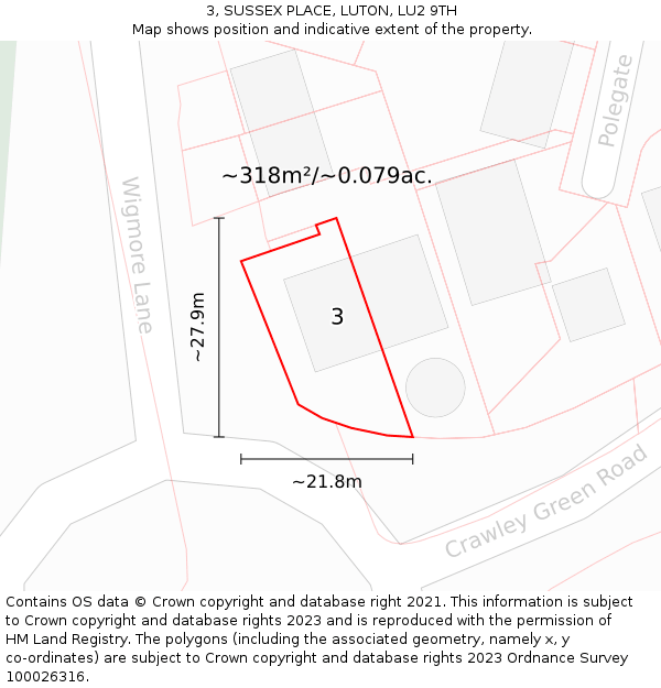 3, SUSSEX PLACE, LUTON, LU2 9TH: Plot and title map